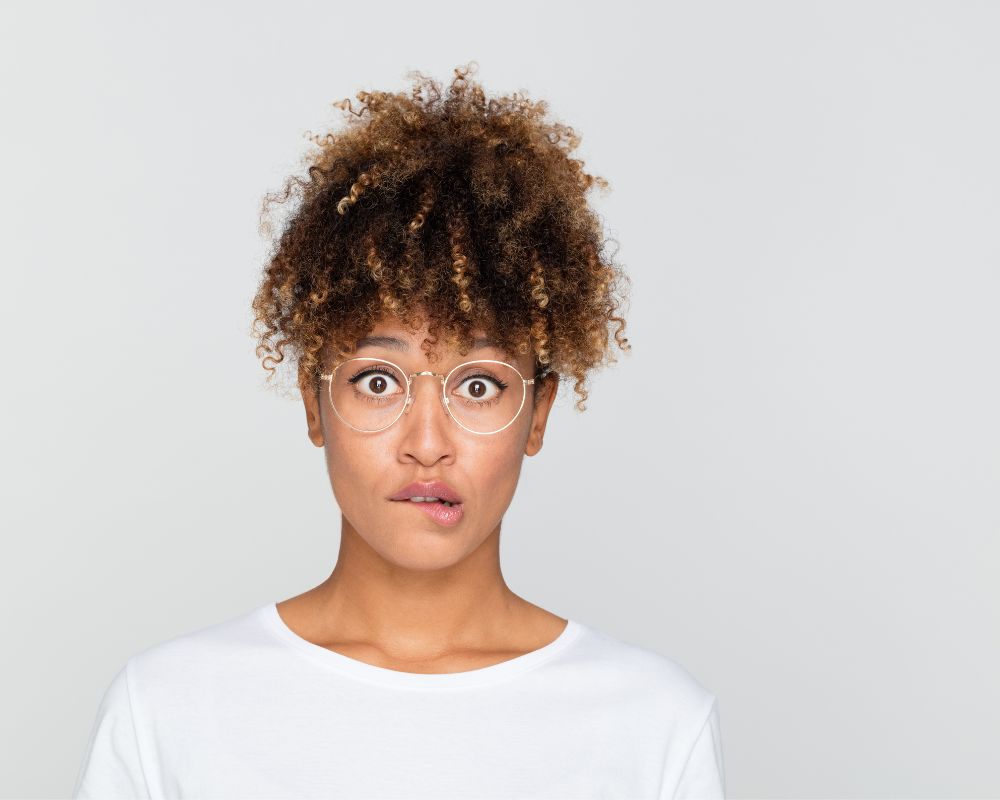 woman looking ahead uncomfortably